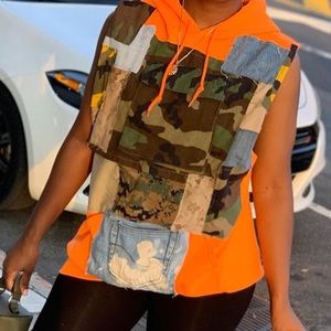 Hoodie with Various Patches, Arms cutout